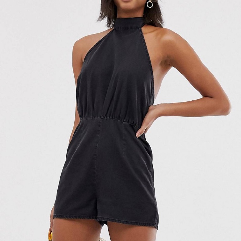 ASOS - washed black denim halterneck romper